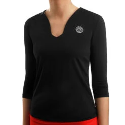 BIDI BADU Ariana Tech V-Neck Longsleeve Damen - Schwarz, Weiß -Tennis Point Geschaft 00477000 13